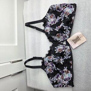 Savage X Fenty Zig Zag Zen Black & Floral Lace Bralette 3X NWT